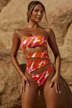 Cut Out Strapless Thong One Piece In Pink Print 15 Cut Out Strapless Thong One Piece In Pink Print -Neena Swim NS0151 2 Pink Print Strapless One Piece Swimsuitcopy