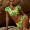 Cap Sleeves Swim Top In Green Print -Neena Swim NS0163 NS0161 11 Green Print Cap Sleeve Top Booty Shorts