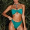 Halter Neck Bandeau Bikini Top In Teal -Neena Swim NS0172 NS0180 1 Malosi Teal High Waisted Bottoms Laki Bandeau CF Strap Top 1