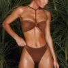 Halter Neck Bandeau Bikini Top In Brown -Neena Swim NS0172 NS0180 2 Malosi Brown High Waisted Bottoms Laki Bandeau CF Strap Top 1