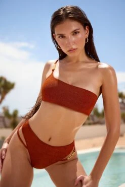 One Shoulder Bikini Top In Rust