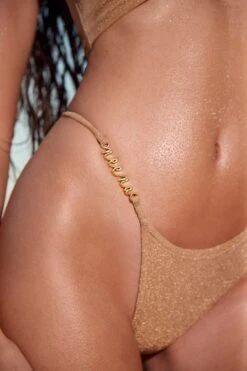 Asymmetric Thong Bikini Bottoms In Gold -Neena Swim NS0196 NS0186 6 Yazhi Gold Cross Strap Top Asymmetric Bikini Bottoms