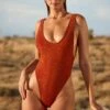 Scoop Neck One Piece In Rust 1 Scoop Neck One Piece In Rust -Neena Swim NS0245 1 Chenoa Rust Scoop Neck Low Cut One Piececopy