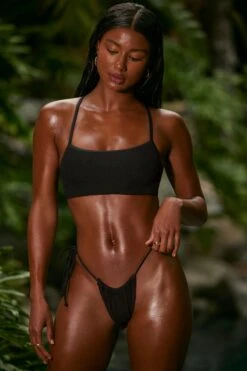 Strappy Scoop Bikini Top In Black -Neena Swim NS0314 1 Black Strappy Bikini Top