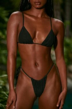 Side Tie Bikini Bottoms In Black -Neena Swim NS0322 NS0315 11 Black Triangle Bikini Top Side Tie Ruched Bikini Bottom
