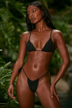Side Tie Bikini Bottoms In Black -Neena Swim NS0322 NS0315 3 Black Triangle Bikini Top Side Tie Ruched Bikini Bottom
