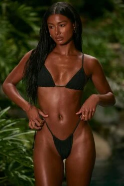 Side Tie Bikini Bottoms In Black -Neena Swim NS0322 NS0315 4 Black Triangle Bikini Top Side Tie Ruched Bikini Bottom