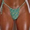 Ruched Tie Side Bottom In Turquoise Floral Print -Neena Swim NS0328 NS0330 8 Turquoise Floral Print Triangle Bikini Top Ruched Side Tie Cheeky Bottoms